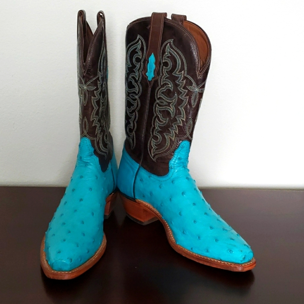Tony Lama full quill turquoise ostrich boots